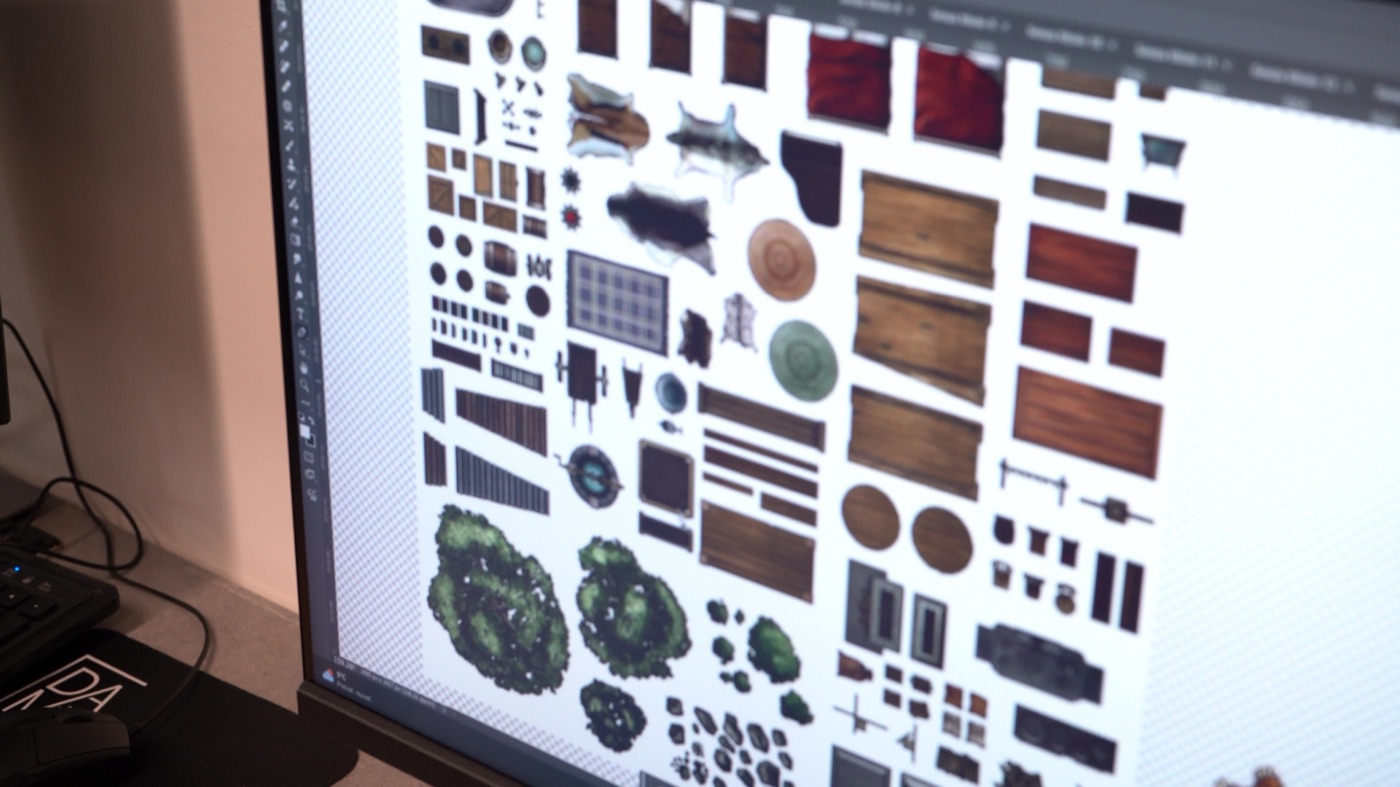 Libreria di asset e texture a monitor